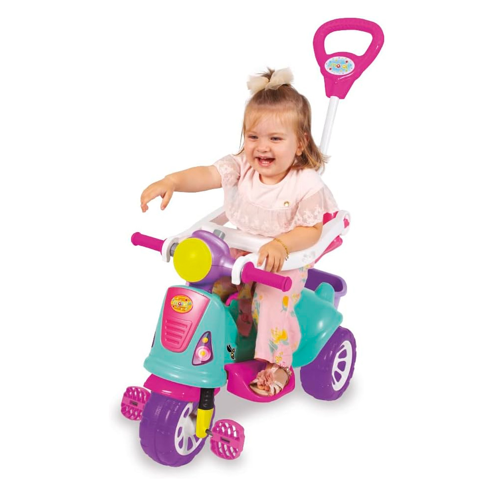 Triciclo Motoca Infantil Dino Rosa Motoca Para Bebe Com Proteção e