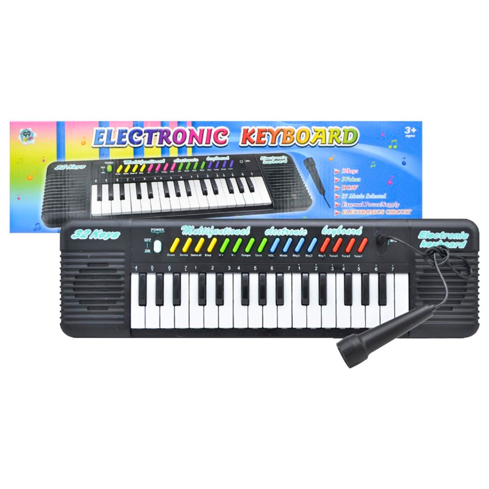 Teclado Musical Infantil com Microfone Preto no Atacado